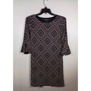NWT Liz Claiborne Geometric Black Pink Elbow Flare Sleeve Shift Dress Size 6
